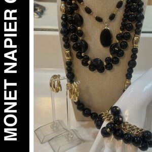Monet Black and Gold Multi-Strand Necklace Set